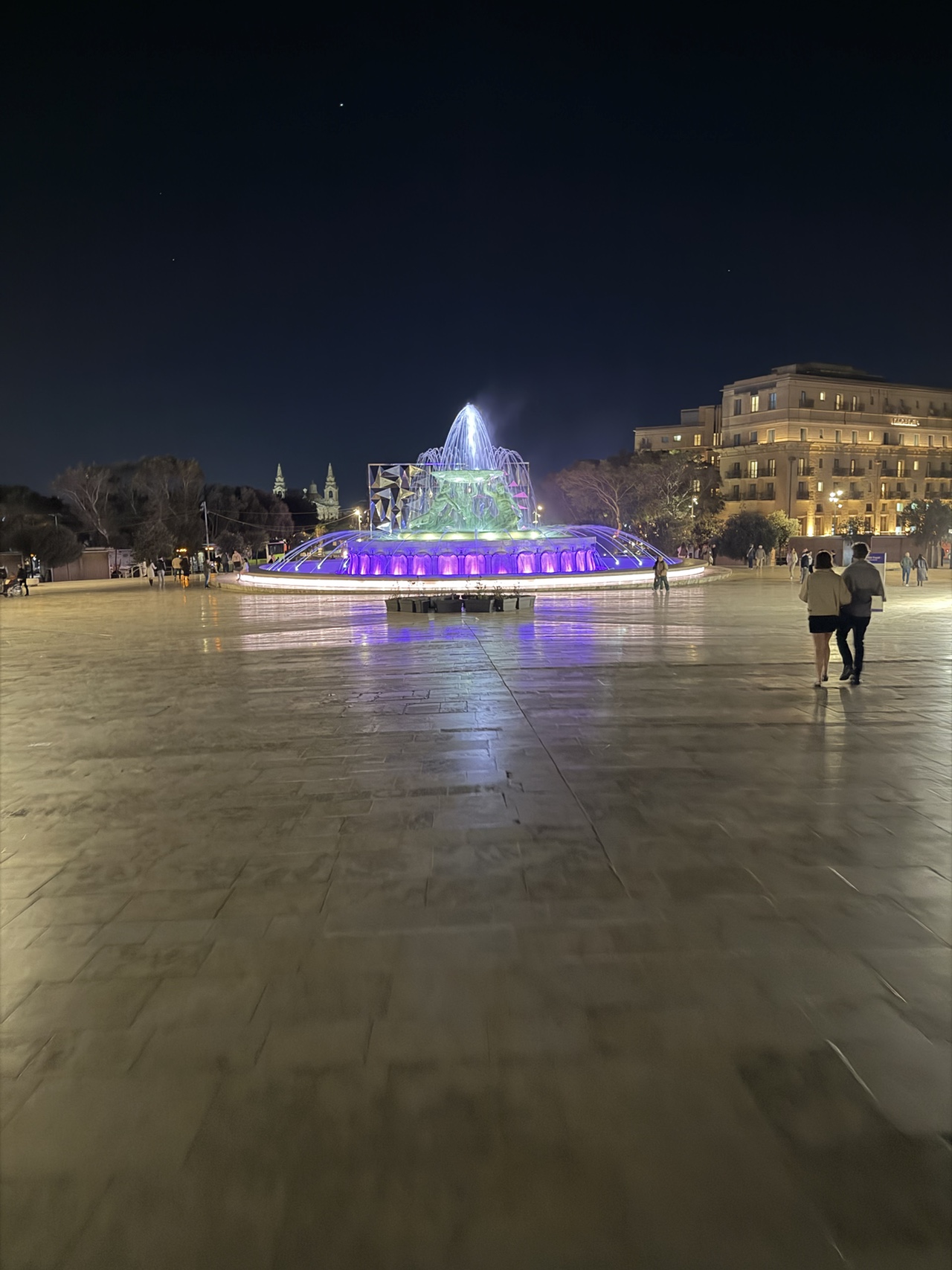 The Triton Fountain in Valletta at night